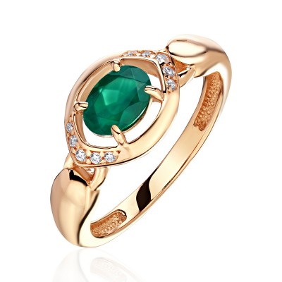 Кольцо с агатом и  фианитом из красного золота 585 пробы фото