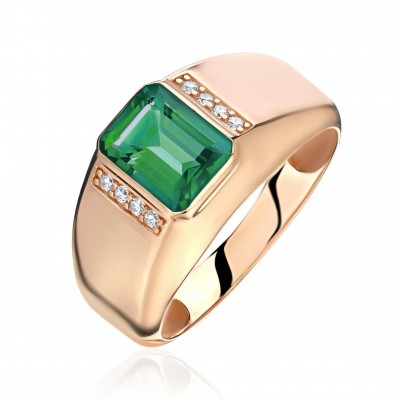 Кольцо с агатом и  фианитом из красного золота 585 пробы фото