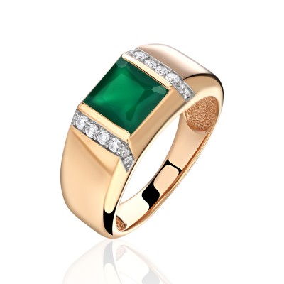 Кольцо с агатом и  фианитом из красного золота 585 пробы фото