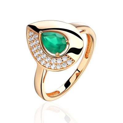 Кольцо с агатом и  фианитом из красного золота 585 пробы фото