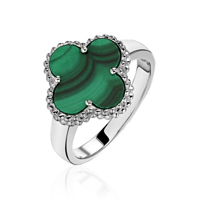 Кольцо с малахитом из белого золота 585 пробы фото