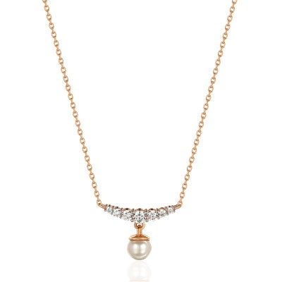 Колье с жемчугом и  фианитом из красного золота 585 пробы фото