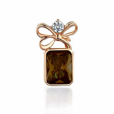 Подвеска с раухтопазом и  фианитом из красного золота 585 пробы фото