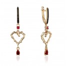 Серьги с корундом, шпинелью и рубином из желтого золота 585 пробы