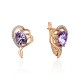 Серьги с аметистом и  фианитом из красного золота 585 пробы