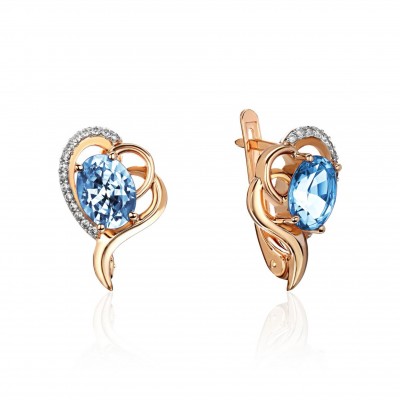 Серьги с топазом и  фианитом из красного золота 585 пробы фото