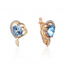 Серьги с топазом и  фианитом из красного золота 585 пробы