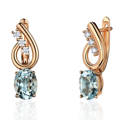 Серьги с топазом и  фианитом из красного золота 585 пробы фото