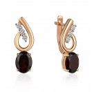 Серьги с гранатом и  фианитом из красного золота 585 пробы