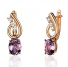 Серьги с аметистом и  фианитом из красного золота 585 пробы
