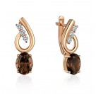 Серьги с раухтопазом и  фианитом из красного золота 585 пробы