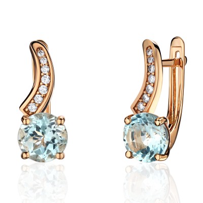 Серьги с топазом и  фианитом из красного золота 585 пробы фото