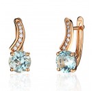 Серьги с топазом и  фианитом из красного золота 585 пробы