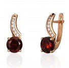 Серьги с гранатом и  фианитом из красного золота 585 пробы