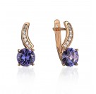 Серьги с аметистом и  фианитом из красного золота 585 пробы