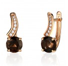 Серьги с раухтопазом и  фианитом из красного золота 585 пробы