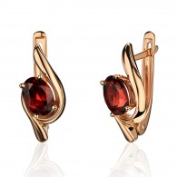 Серьги с гранатом из красного золота 585 пробы фото