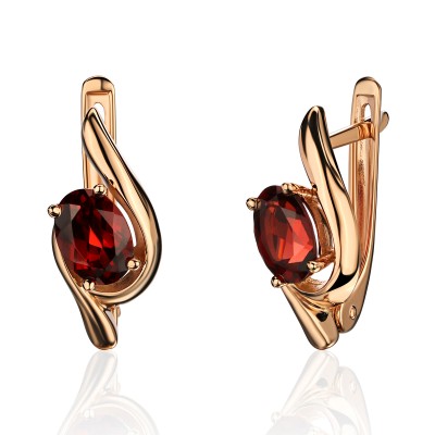 Серьги с гранатом из красного золота 585 пробы фото