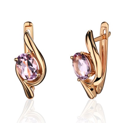 Серьги с аметистом из красного золота 585 пробы фото