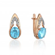 Серьги с топазом и  фианитом из красного золота 585 пробы фото