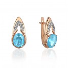 Серьги с топазом и  фианитом из красного золота 585 пробы