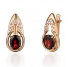 Серьги с гранатом и  фианитом из красного золота 585 пробы