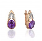Серьги с аметистом и  фианитом из красного золота 585 пробы