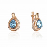 Серьги с топазом и  фианитом из красного золота 585 пробы фото
