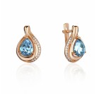 Серьги с топазом и  фианитом из красного золота 585 пробы