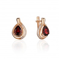 Серьги с гранатом и  фианитом из красного золота 585 пробы фото