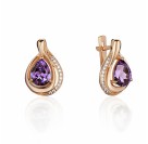 Серьги с аметистом и  фианитом из красного золота 585 пробы