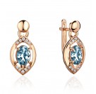 Серьги с топазом и  фианитом из красного золота 585 пробы