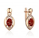 Серьги с гранатом и  фианитом из красного золота 585 пробы