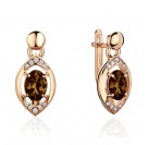 Серьги с раухтопазом и  фианитом из красного золота 585 пробы