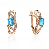 Серьги с топазом и  фианитом из красного золота 585 пробы фото