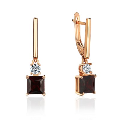 Серьги с гранатом и  фианитом из красного золота 585 пробы фото