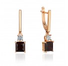 Серьги с гранатом и  фианитом из красного золота 585 пробы