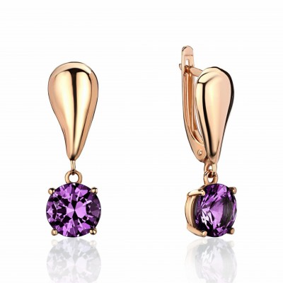Серьги с аметистом из красного золота 585 пробы фото