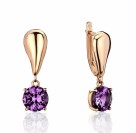 Серьги с аметистом из красного золота 585 пробы