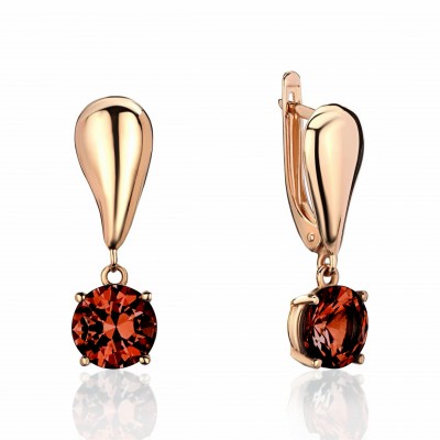 Серьги с гранатом из красного золота 585 пробы фото