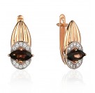 Серьги с раухтопазом и  фианитом из красного золота 585 пробы