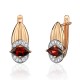 Серьги с гранатом и  фианитом из красного золота 585 пробы