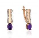 Серьги с аметистом и  фианитом из красного золота 585 пробы