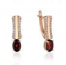 Серьги с гранатом и  фианитом из красного золота 585 пробы
