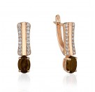 Серьги с раухтопазом и  фианитом из красного золота 585 пробы