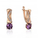 Серьги с аметистом и  фианитом из красного золота 585 пробы