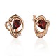 Серьги с гранатом и  фианитом из красного золота 585 пробы