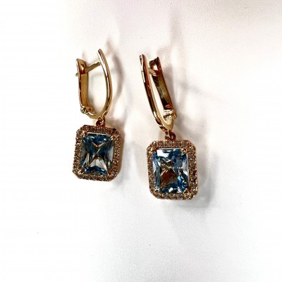 Серьги с топазом и  фианитом из красного золота 585 пробы фото