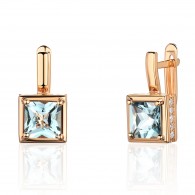 Серьги с топазом и  фианитом из красного золота 585 пробы фото