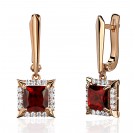 Серьги с гранатом и  фианитом из красного золота 585 пробы